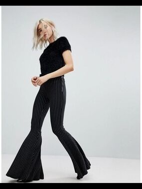 Bershka Black Pinstripe Flare Pants Bell Bottom High Waist Women’s US 00